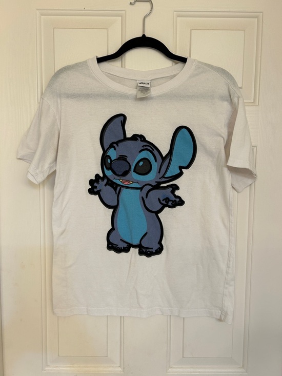 Disney Tops - Disney Cotton Blend White Tee with Blue Stitch Sz Small